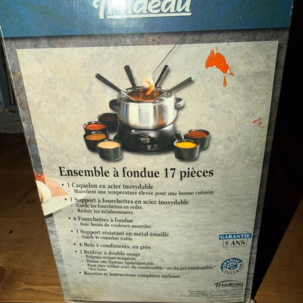 17 Pc Stainless Steel Fondue Set 6 Stoneware Bowl Trudeau Heavy Duty